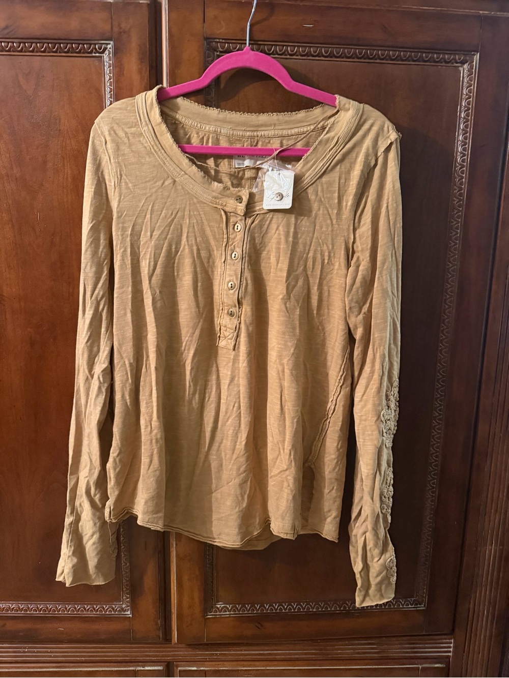 Free people Long-Sleeve Henley Top in Camel